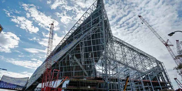 US Bank Stadium, the new stadium for the Minnesota Vikings, was topped off with its highest beam this week. The Vikings played the Detroit Lions at TCF Bank Stadium in Minneapolis on Sunday, Sept. 20, 2015.