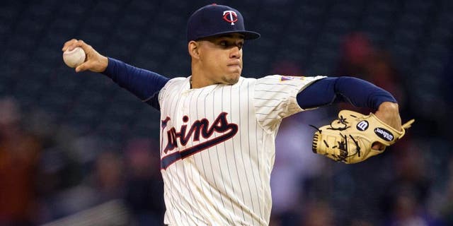 Apr 27, 2016; Minneapolis, MN, USA; Minnesota Twins starting pitcher Jose Berrios (17) delivers a pitch in the first inning against the Cleveland Indians at Target Field. Mandatory Credit: Jesse Johnson-USA TODAY Sports