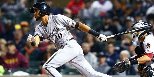 Milwaukee Brewers infielder Yadiel Rivera during the Arizona Fall League Fall Stars game at Salt River Fields.