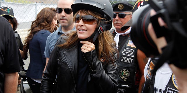 Sunday: Sarah Palin arrives at the beginning of Rolling Thunder at the Pentagon during the Memorial Day weekend in Washington.