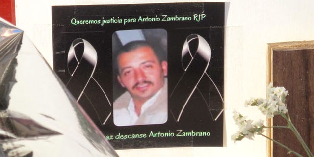 A photo of Antonio Zambrano-Montes displayed at a memorial in Pasco, Wash. on Feb. 19, 2015.