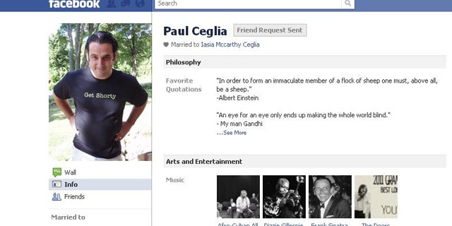 A screenshot of Ceglia's Facebook page.