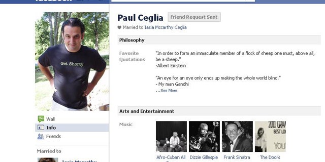 A screenshot of Ceglia's Facebook page.