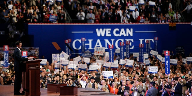 Aug. 29, 2012: Republican vice presidential nominee Paul Ryan addresses the Republican National Convention in Tampa, Fla.