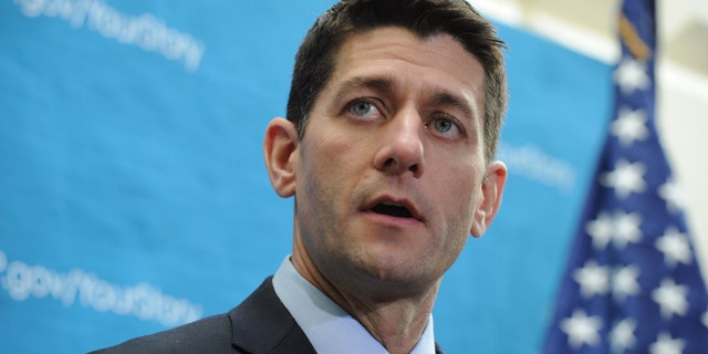 WASHINGTON, DC - DECEMBER 11: Chairman of the House Budget Committee Rep. Paul Ryan (R-WI.) offers remarks while joined by others form the GOP leadership, during a media availability following a Republican Conference meeting at the U.S. Capitol, December 11, 2013, in Washington, DC. House Speaker John Boehner responded to conservative groups opposing the newly announced bipartisan budget deal, saying "They're using our members and they're using the American people for their own goals. This is ridiculous." (Photo by Rod Lamkey/Getty Images)