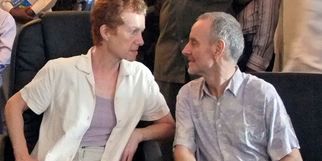 Nov. 14: British couple Paul and Rachel Chandler speak to each other during a news conference in Mogadishu, Somalia, after they were released by Somali pirates.