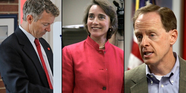 Republican Senate candidate Rand Paul, Sen. Blanche Lincoln, D-Ark., and Pat Toomey, Republican hopeful for the Senate seat held by Arlen Specter, D-Pa. (AP)