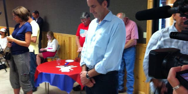 Former Minnesota Governor Tim Pawlenty stands during a prayer at a Humboldt County GOP meeting August 9. (Fox News)