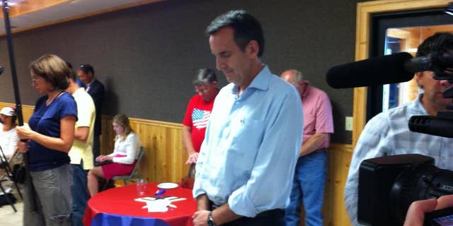 Former Minnesota Governor Tim Pawlenty stands during a prayer at a Humboldt County GOP meeting August 9. (Fox News)