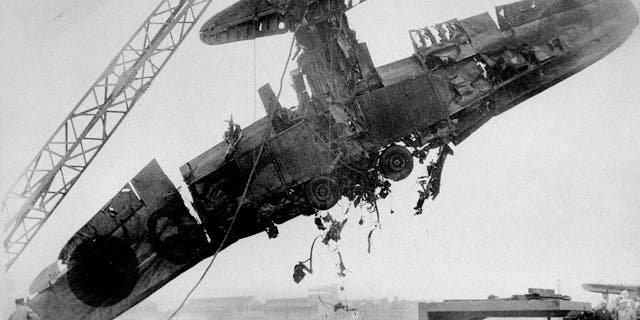 In this undated file photo, wreckage identified by the U.S. Navy as a Japanese torpedo plane was salvaged from the bottom of Pearl Harbor following the surprise attack Dec. 7, 1941. An excavation crew recently made a startling discovery at the bottom of Pearl Harbor when it unearthed a skull that archeologists suspect is from a Japanese pilot who died in the historic attack.