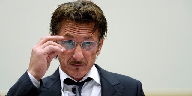 Academy Award-winning actor Sean Penn waits to testify on Capitol Hill in Washington, Monday, May 20, 2013.