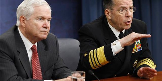 March. 1: Defense Secretary Robert Gates, left, and Joint Chiefs Chairman Adm. Mike Mullen take part in a news conference at the Pentagon. The Pentagon has confirmed that the Libyan government has used air strikes against rebel forces, a finding that bolsters those calling for a U.S. and NATO no-fly zone over the embattled region.