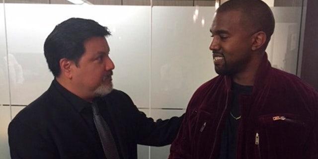 This March 2015 photo provided by courtesy of Allred, Maroko and Goldberg shows videographer Daniel Ramos, left, and Kanye West, shaking hands after West apologized to Ramos as part of a settlement, in Los Angeles. This assault case was set for trial next week on April 14, 2015, but Ramos' lawyer, Gloria Allred, filed for a dismissal on April 7, after a settlement was agreed to by both parties. One important aspect of the settlement was an apology by West to Ramos. (AP Photo/Courtesy Allred, Maroko and Goldberg)
