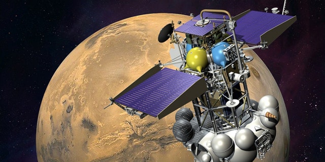 An artist's impression of Phobos-Grunt in Mars orbit.