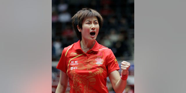 April 1, 2012: In this photo, China's Ning Ding reacts during the women's final of the World Team Table Tennis championships between Singapore and China, in Dortmund, Germany.