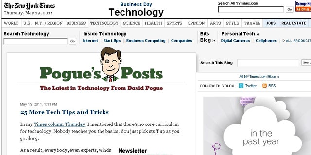 A screen shot of Pogue's Posts, a New York Times column by tech columnist David Pogue.
