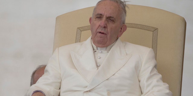 A gust of wind blows Pope Francis' hair during his weekly general audience in St. Peter's Square at the Vatican, Wednesday, Dec. 3, 2014. (AP Photo/Andrew Medichini)