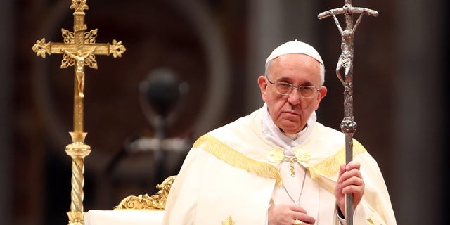 VATICAN CITY, VATICAN - FEBRUARY 22: Pope Francis attends his first consistory at the St Peter's Basilica on February 22, 2014 in Vatican City, Vatican. 19 new cardinals have been created in a ceremony in the Vatican. (Photo by Franco Origlia/Getty Images)