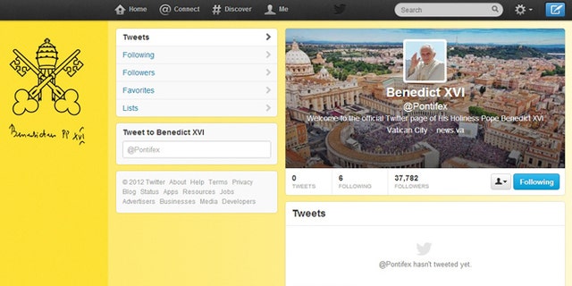 Dec. 3, 2012: The Pope's Twitter feed, @Pontifex, which is also being distributed in six other languages, from Arabic to Italian.