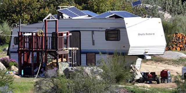 Mar. 6, 2012: A trailer is seen in the community of Potrero Calif., the site of a cannon detonation that killed a woman inside this structure after the projectile went into the trailer.