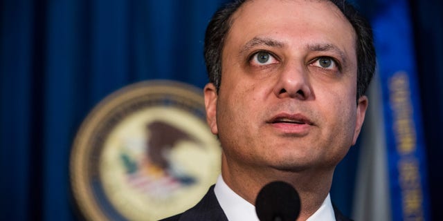 NEW YORK, NY - NOVEMBER 04: U.S. Attorney for the Southern District of New York, Preet Bharara, speaks at a press conference to announce a proposed resolution to insider trading and civil charges against four S.A.C. Capital Management companies, on November 4, 2013 in New York City. The S.A.C. will have to pay $900 million in fines. (Photo by Andrew Burton/Getty Images)