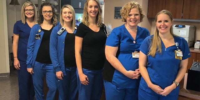All six nurses are expecting within months of each other.