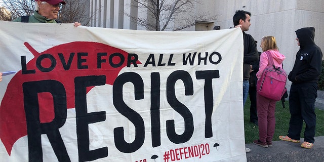 Supporters of the six protesters acquitted of riot and destruction of property charges during Inauguration Day events stood outside the Washington Superior Courthouse in solidarity on Thursday.