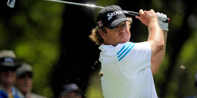 William McGirt watches his drive off the ninth tee during the first round of the RBC Heritage golf tournament in Hilton Head Island, S.C., Thursday, April 17, 2014. (AP Photo/Stephen B. Morton)