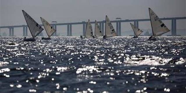 Aug. 3, 2014: In this file photo, athletes of the Finn class compete during the first test event for the Rio 2016 Olympic Games at the Guanabara Bay in Rio de Janeiro, Brazil.