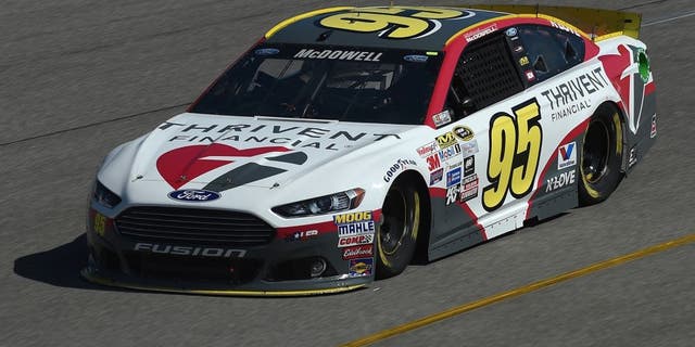 RICHMOND, VA - SEPTEMBER 11: Michael McDowell, driver of the #95 Thrivent Financial Ford, practices for the NASCAR Sprint Cup Series Federated Auto Parts 400 at Richmond International Raceway on September 11, 2015 in Richmond, Virginia. (Photo by Rainier Ehrhardt/NASCAR via Getty Images)