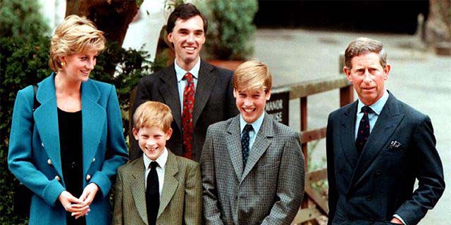 Princess Diana with sons Prince Harry and Prince William with Prince Charles.  Andrew Gayley (back) was accompanied in 1995 by the housekeeper, dr.  Andrew Gayley.