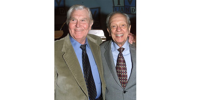 Actor Don Knotts, best known for his role as Deputy Barney Fife on the popular 1960's television series "The Andy Griffith Show," poses at a luncheon honoring Knotts with actor Andy Griffith. Knotts received a star on the Hollywood Walk of Fame on January 19, 2000.