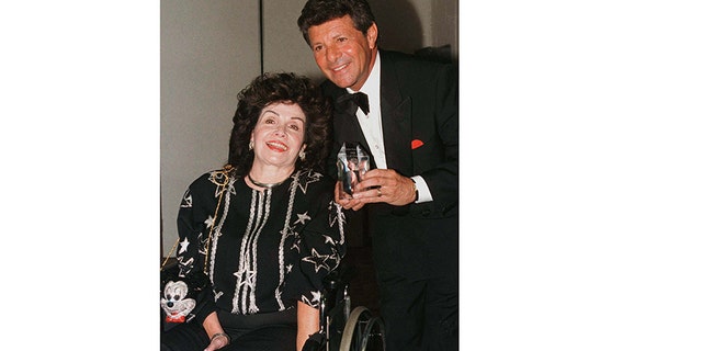 Funicello with Frankie Avalon on Sept. 14, 1998 at the Southern California chapter of the National Multiple Sclerosis Society's Dinner of Champions in Los Angeles.