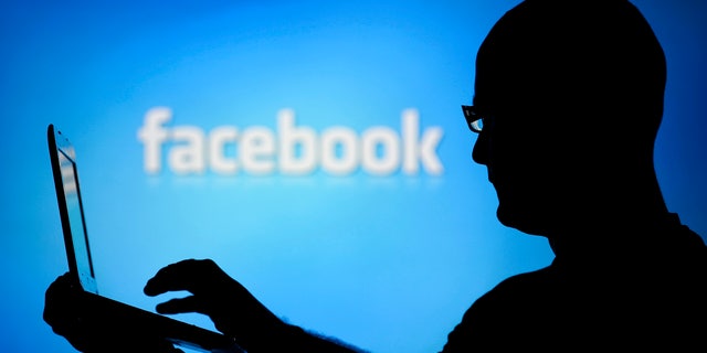 August 14, 2013 - FILE photo of man silhouetted against a video screen with Facebook logo.