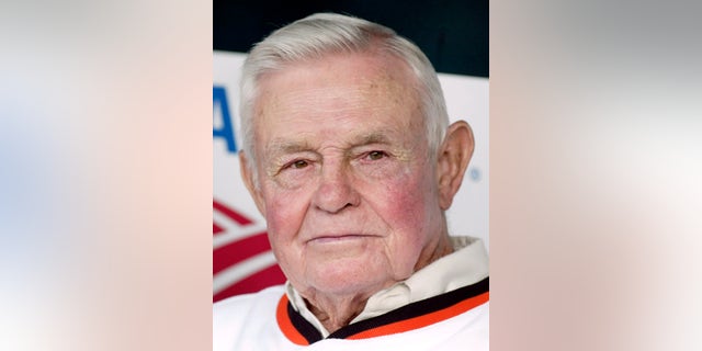 June 13, 2008: Former Baltimore Orioles manager and member of Major League Baseball's Hall of Fame, Earl Weaver is shown in the dugout before the Orioles MLB interleague baseball game against the Pittsburgh Pirates in Baltimore, Maryland.