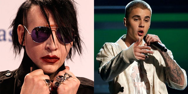 Marilyn Manson and Justin Bieber are feuding over t-shirts.
