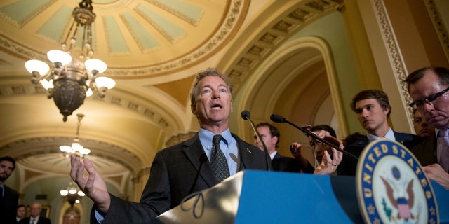 Sen. Rand Paul, R-Ky. speaks at a news conference on Capitol Hill in Washington, Tuesday, July 18, 2017. President Donald Trump blasted congressional Democrats and "a few Republicans" over the collapse of the GOP effort to rewrite the Obama health care law. (AP Photo/Andrew Harnik)