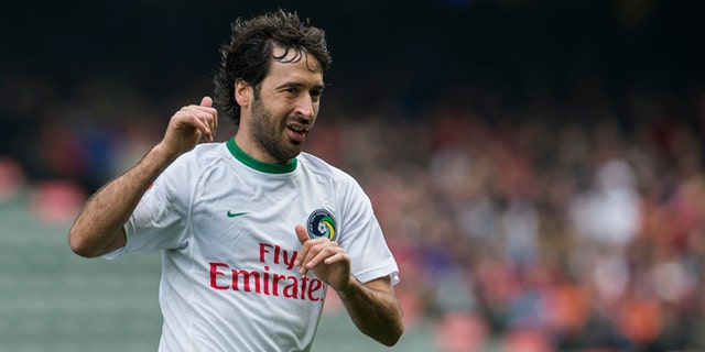 SO KON PO, HONG KONG SAR - FEBRUARY 19: Raul Gonzalez of New York Cosmos reacts during the 2015 Lunar New Year Cup match between South China and the New York Cosmos at Hong Kong Stadium on February 19, 2015 in So Kon Po, Hong Kong. (Photo by Victor Fraile/Getty Images)