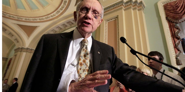May 17: Senate Majority Leader Harry Reid, D-Nev., speaks to reporters as the Senate votes to continue tax breaks for oil companies, at the Capitol in Washington.
