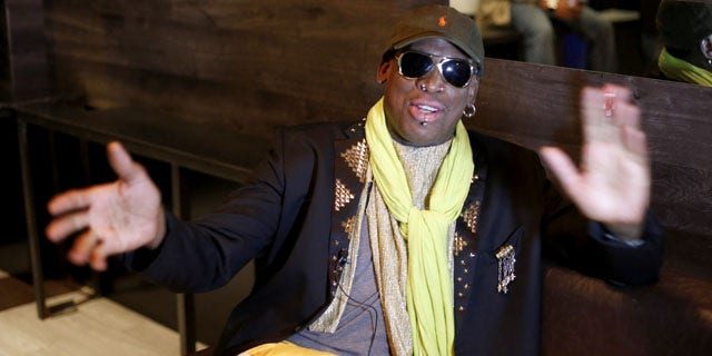 November 21, 2013: Dennis Rodman gestures during an interview after a promotional event to pitch a vodka brand in Chicago. (AP Photo)