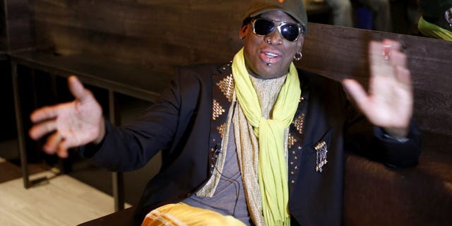 November 21, 2013: Dennis Rodman gestures during an interview after a promotional event to pitch a vodka brand in Chicago. (AP Photo)