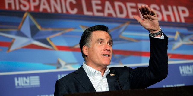 Republican presidential candidate, former Massachusetts Gov. Mitt Romney campaigns at The Hispanic Leadership Network's Lunch at Doral Golf Resort and Spa in Miami, Fla., Friday, Jan. 27, 2012. (AP Photo/Charles Dharapak)