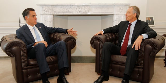 July 26, 2012: Republican presidential candidate and former Massachusetts Gov. Mitt Romney meets with former British Prime Minister Tony Blair in London.
