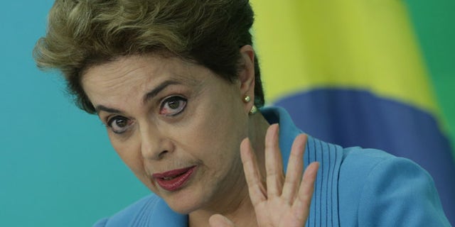 Brazil's President Dilma Rousseff during a press conference at Planalto Presidential Palace, in Brasilia, April 18, 2016.