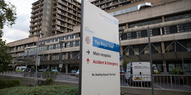 A sign is displayed outside of the Royal Free Hospital in north London August 24, 2014. REUTERS/Neil Hall