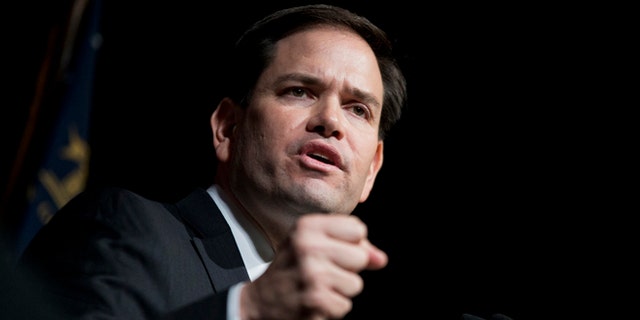 Republican presidential candidate Sen. Marco Rubio, R-Fla., speaks at the Georgia Republican Convention, Friday, May 15, 2015, in Athens, Ga. Georgia Republicans will hear from three White House hopefuls, Rubio, New Jersey Gov. Chris Christie and Texas Sen. Ted Cruz as the party gathers for its annual convention Friday. The appearances come as Georgia Republicans look to raise their profile in the 2016 nominating contest. (AP Photo/David Goldman)