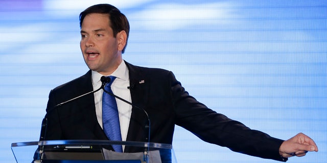 Sen. Marco Rubio, R-Fla., speaks during a debate with Rep. Patrick Murphy, D-Fla., at the University of Central Florida, Monday, Oct. 17, 2016, in Orlando, Fla. (AP Photo/John Raoux)