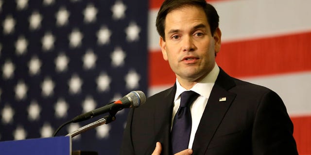 FILE- In this Aug. 30, 2016 file photo, Sen. Marco Rubio, R-Fla. speaks at a primary election party, in Kissimmee, Fla. Patrick Murphy, a Democratic congressman with little name recognition, is struggling to stop Sen. Marco Rubio from being re-elected. (AP Photo/John Raoux, File)
