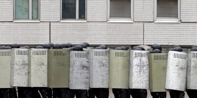 Oct. 23, 2012: Russian riot police force (OMON) officers demonstrate their skills during an exhibition training devoted to the 25th anniversary of the squad in Moscow.