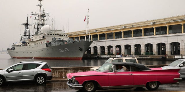 HAVANA, CUBA - JANUARY 20: The Viktor Leonov CCB-175, a Russian Navy intelligence warship, is docked to a pier in Old Havana January 20, 2015 in Havana, Cuba. The ship sailed into the Havana harbor early Tuesday morning on the eve of the start of historic talks between the United States and Cuba aimed at normalizing diplomatic relations. (Photo by Chip Somodevilla/Getty Images)